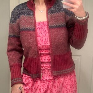 Elegant Red and Gray Women's Cardigan